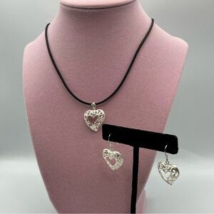 Vintage Sterling Silver Heart Pendant Necklace and earrings set